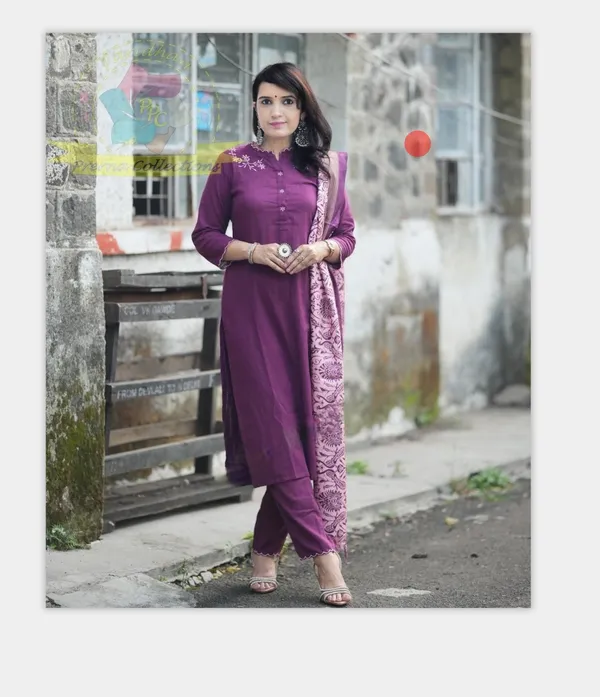 Wine_COTTON_Printed_Kurti_Pant_With_Duppta_For_Women