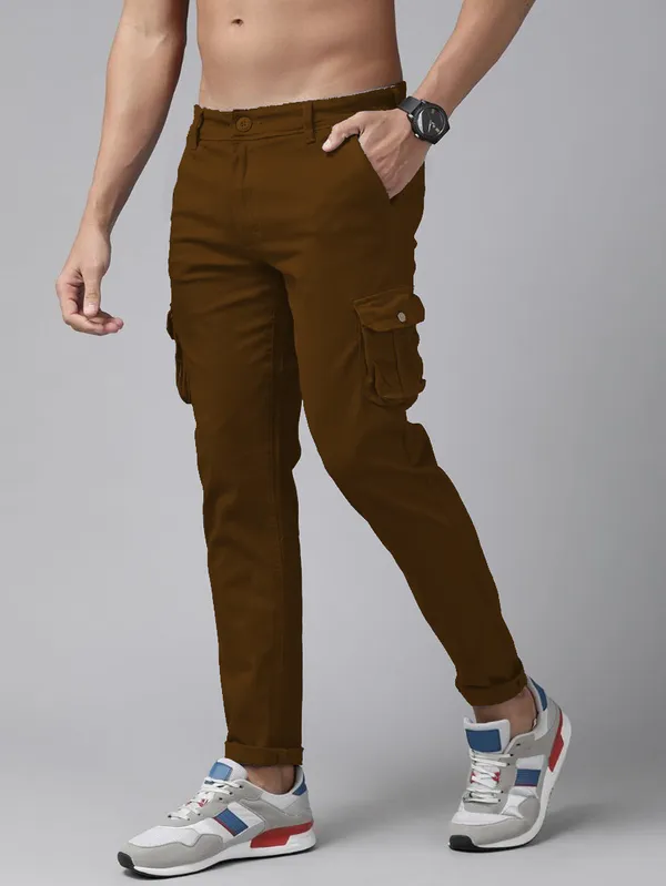 Khaki_Cotton_Blend_Solid_Mens_Cargo