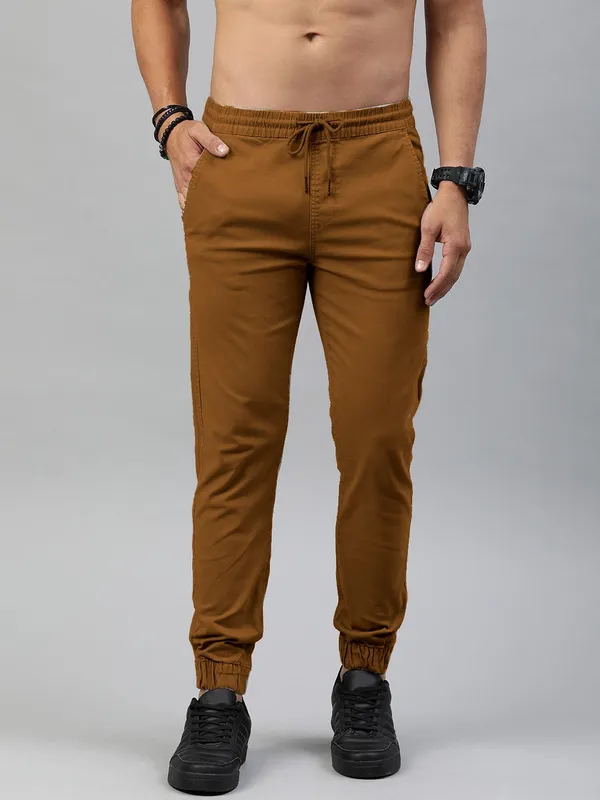 Khaki_Cotton_Blend_Solid_Mens_slim_fit_Joggers