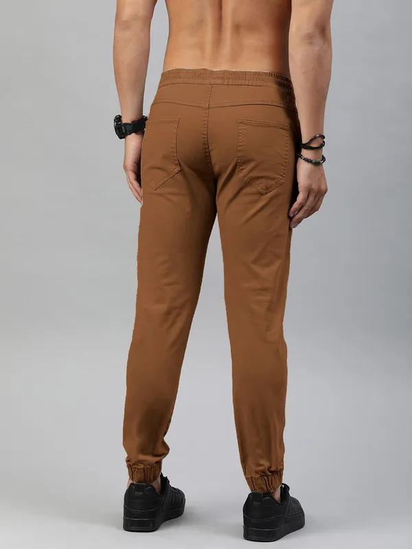 Khaki_Cotton_Blend_Solid_Mens_slim_fit_Joggers