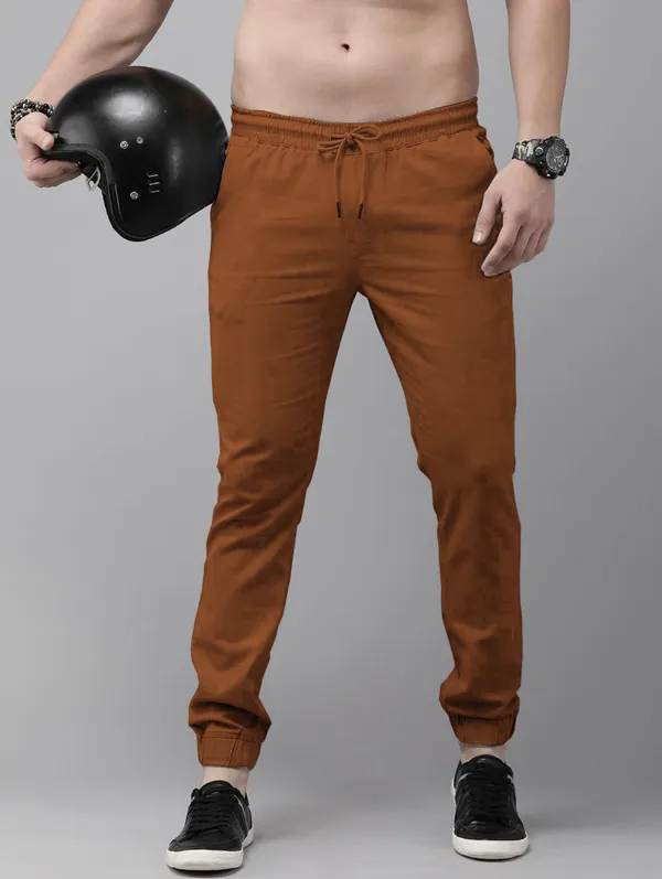 Khaki_Cotton_Blend_Solid_Mens_slim_fit _Joggers