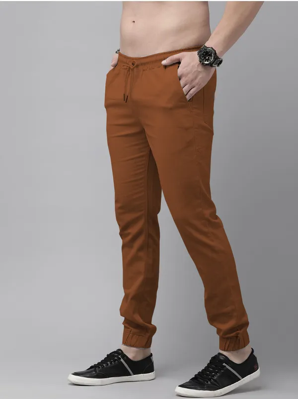 Khaki_Cotton_Blend_Solid_Mens_slim_fit _Joggers