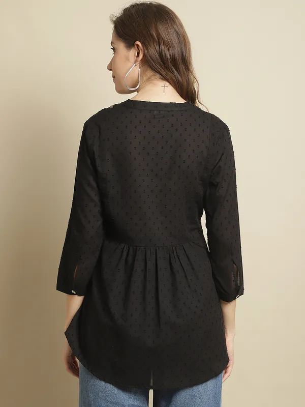 Black_Cotton_Embroidered_Flare_Style_Short_Kurti
