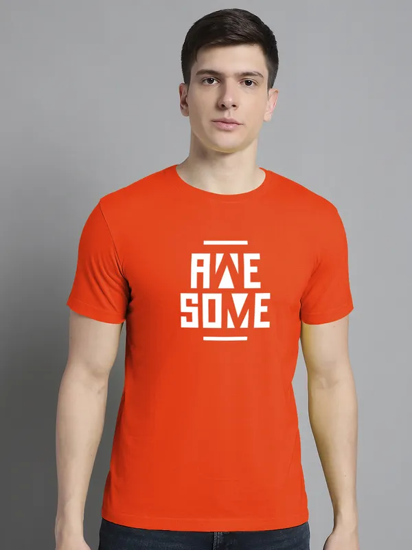 Pack_of_2_Orange_&_Sea_Green_Cotton_Rib_Trimmed_Neckline_Printed_T-Shirt_For_Men
