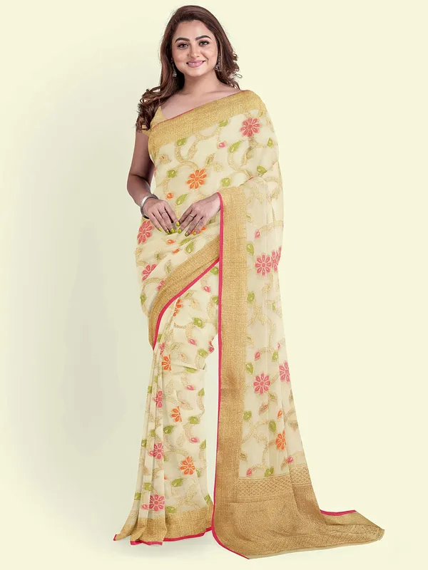 Beige_Cotton_Blend_Banarasi_Sarees_For_Women