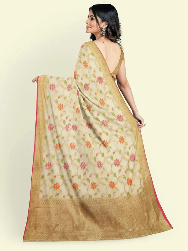 Beige_Cotton_Blend_Banarasi_Sarees_For_Women