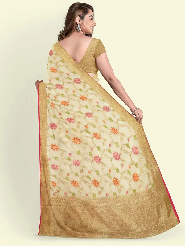 Beige_Cotton_Blend_Banarasi_Sarees_For_Women