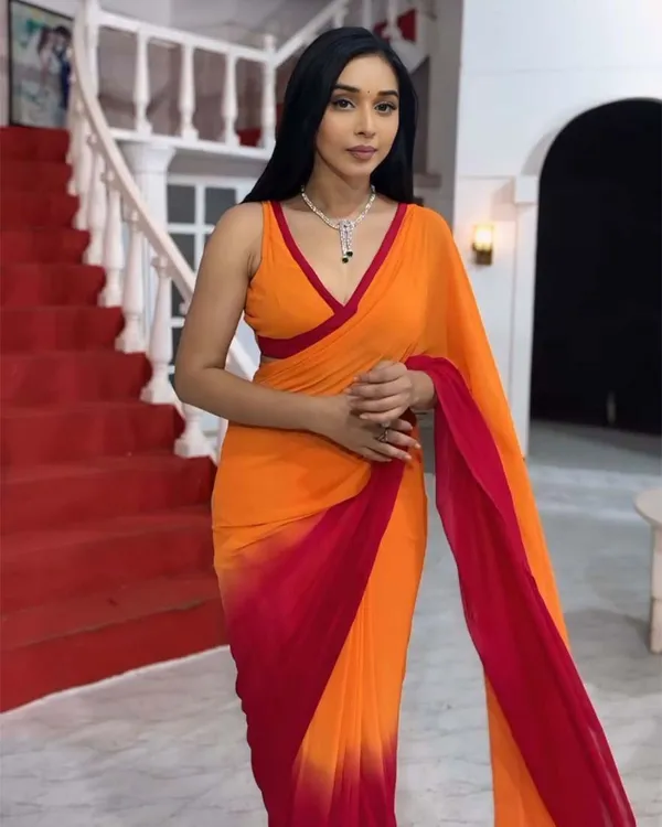 Orange_Colour_1-Minute_Ready_To_Wear_Georgette_Saree_With_Blouse_Piece