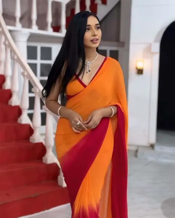 Orange_Colour_1-Minute_Ready_To_Wear_Georgette_Saree_With_Blouse_Piece