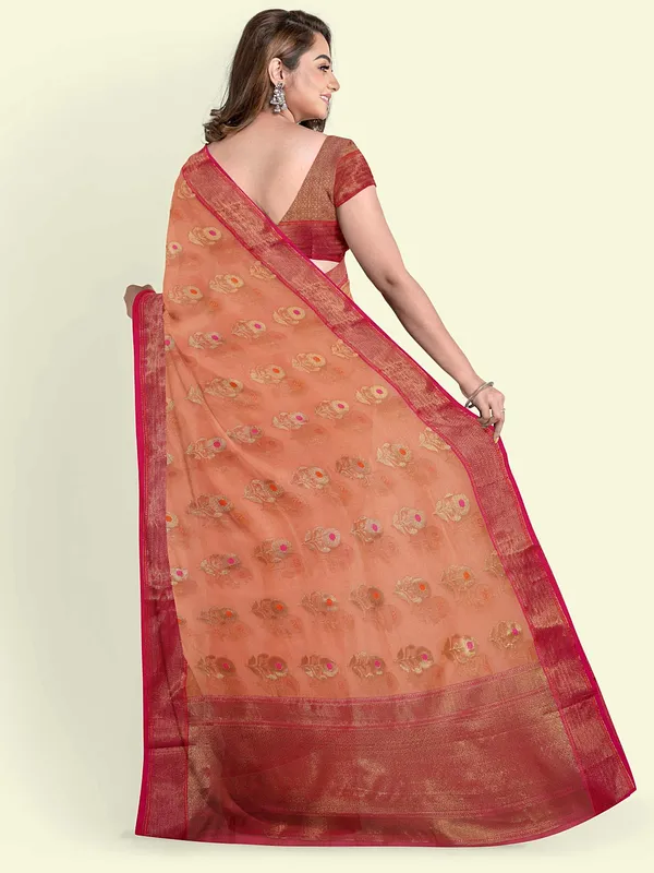 Orange_Cotton_Blend_Banarasi_Sarees_For_Women