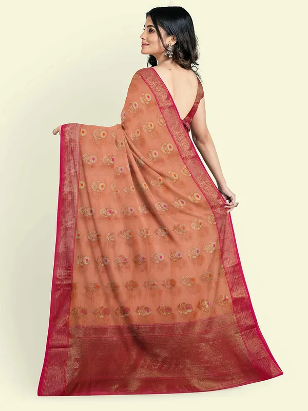 Orange_Cotton_Blend_Banarasi_Sarees_For_Women