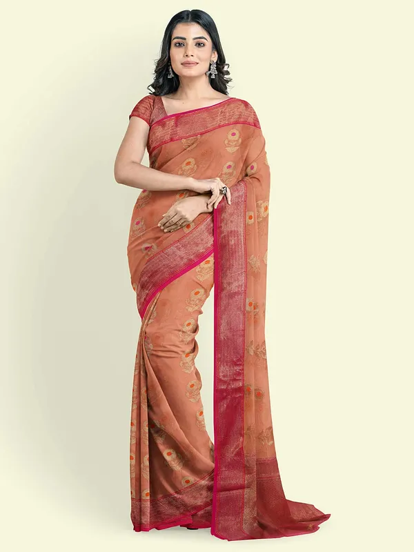 Orange_Cotton_Blend_Banarasi_Sarees_For_Women