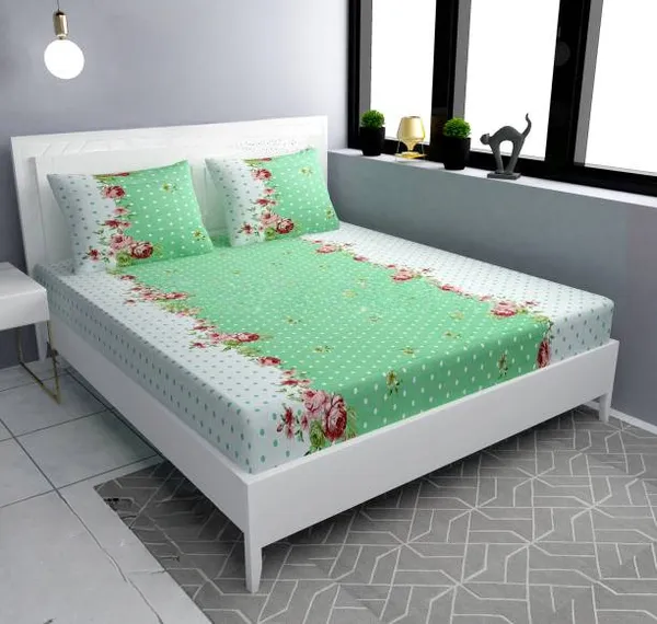 GREEN_DOT_Premium_Fitted_Elastic_Bedsheet_with_Two_Pillow_Covers_(72X78X_Up_to_10_Inches)_&_360_Degree_Elasticated