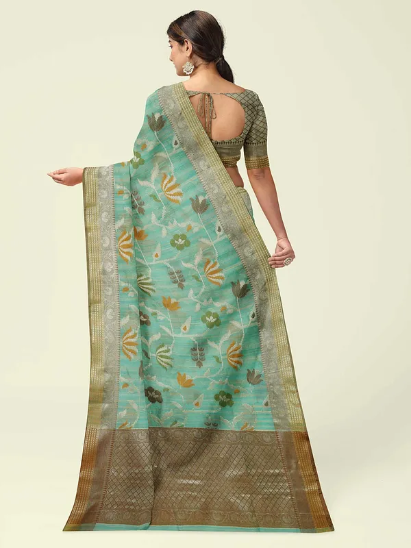 Sea_Green_Mulberry_Silk/Silk_Blend_Banarasi_Sarees_For_Women