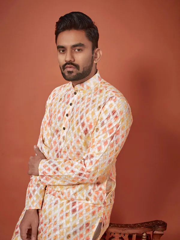 knockout_Lucknowi_Chikankari_Digital_Print_Cotton_Kurta_For_Men