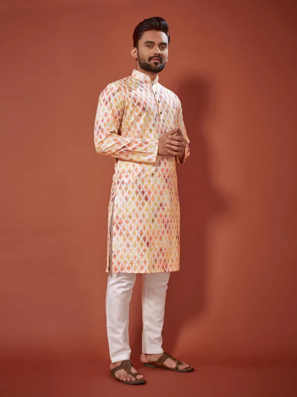 knockout_Lucknowi_Chikankari_Digital_Print_Cotton_Kurta_For_Men