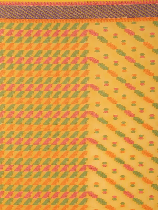 Yellow_Cotton_Blend_Banarasi_Sarees_For_Women