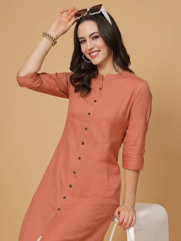 Light_Rust_Cotton_Solid_Regular_A-line_Kurta