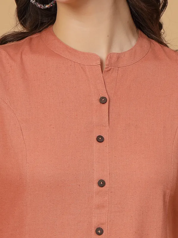 Light_Rust_Cotton_Solid_Regular_A-line_Kurta