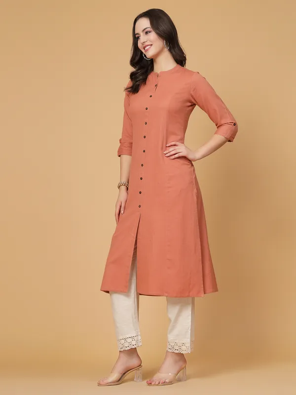 Light_Rust_Cotton_Solid_Regular_A-line_Kurta