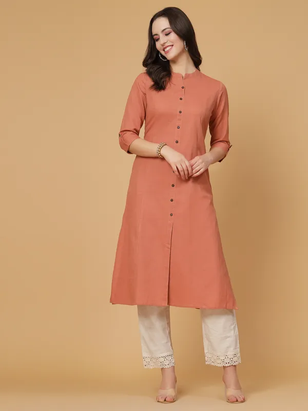 Light_Rust_Cotton_Solid_Regular_A-line_Kurta