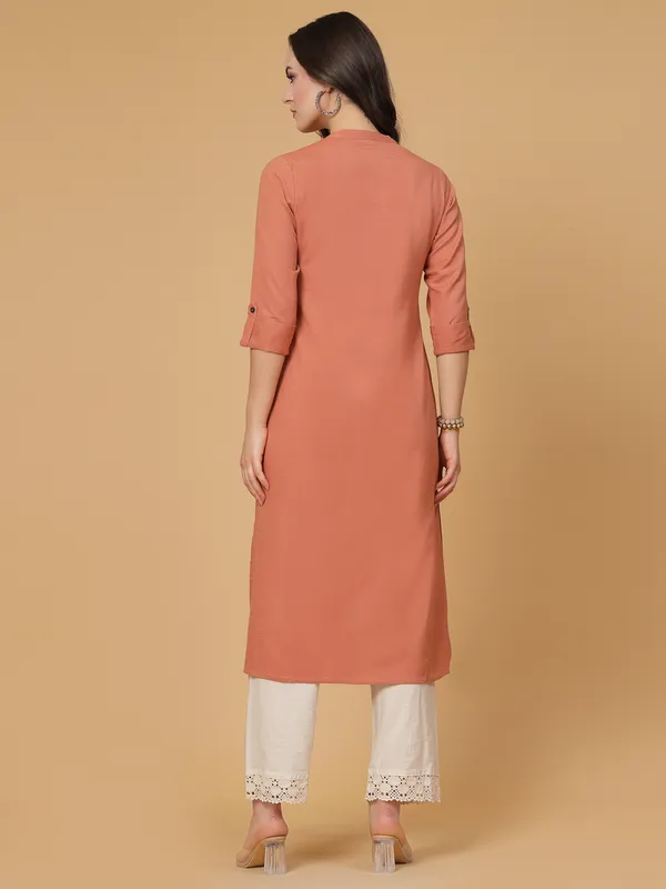Light_Rust_Cotton_Solid_Regular_A-line_Kurta