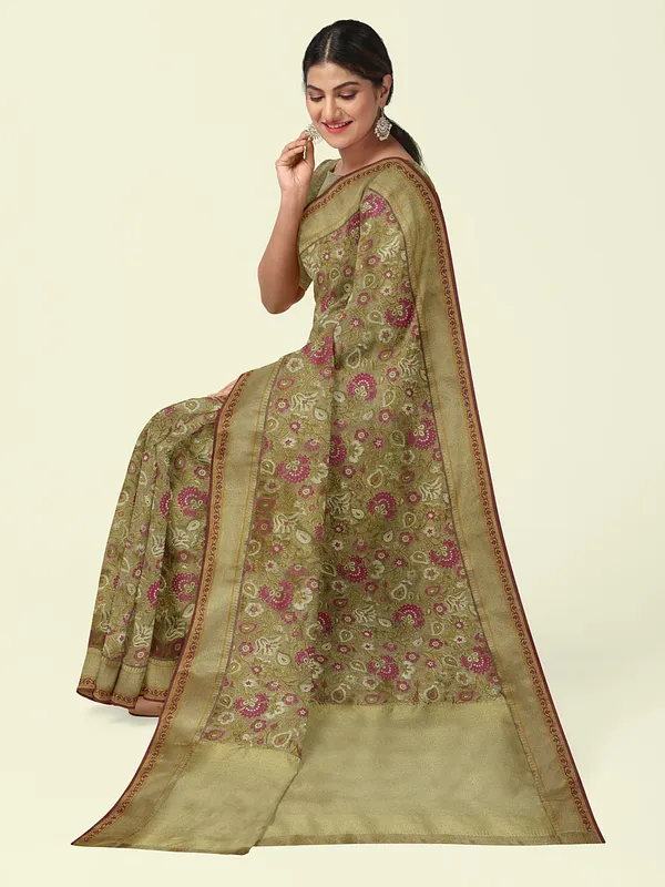 Beige_Cotton_Blend_Banarasi_Sarees_For_Women