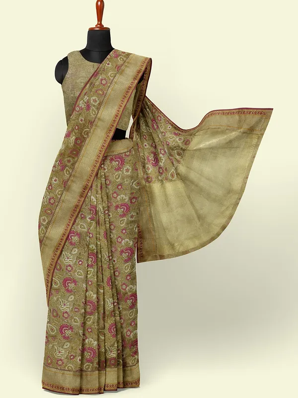 Beige_Cotton_Blend_Banarasi_Sarees_For_Women