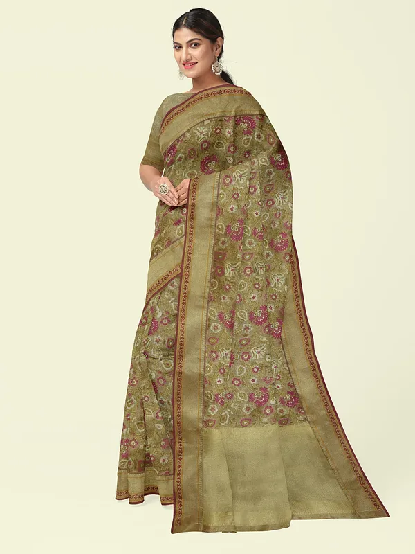 Beige_Cotton_Blend_Banarasi_Sarees_For_Women