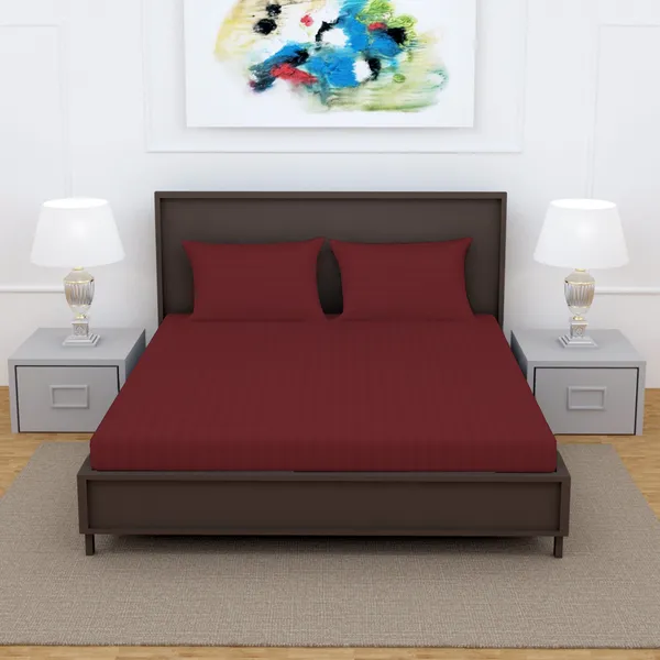 _100%_Cotton_220_TC_Italian_Stripes_Flat_King_Size_Bedsheet_With_2_Pillow_Cover_(108_x_108_Inch,_BURGUNDY)