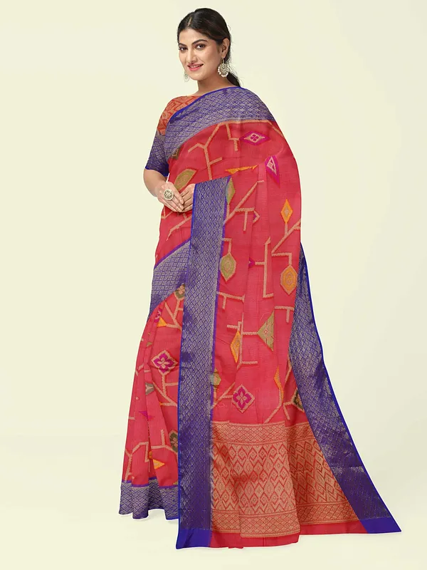 Red_Cotton_Blend_Banarasi_Sarees_For_Women