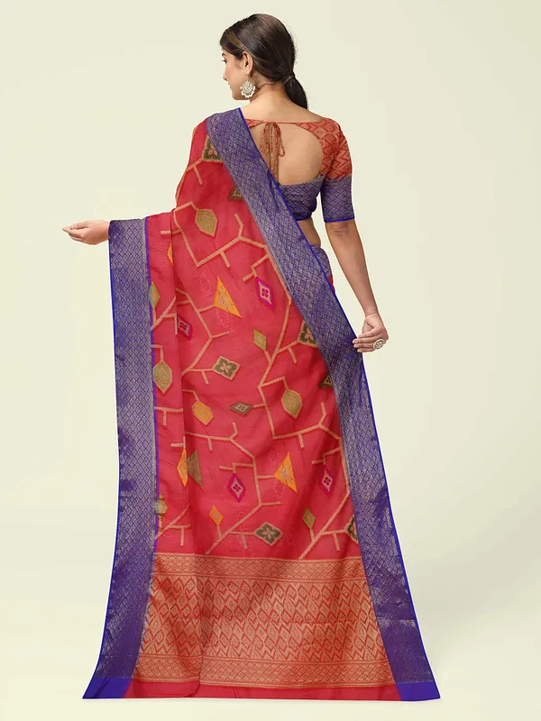 Red_Cotton_Blend_Banarasi_Sarees_For_Women