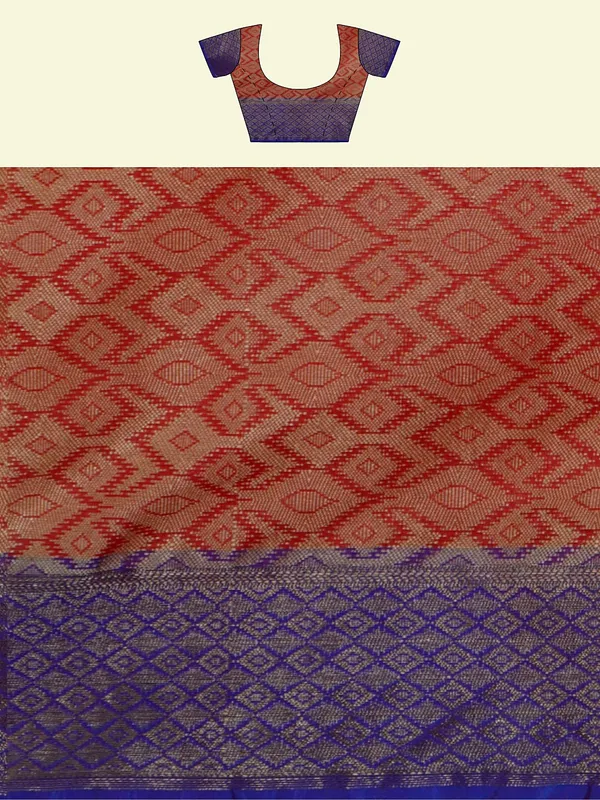 Red_Cotton_Blend_Banarasi_Sarees_For_Women