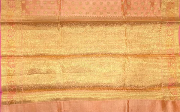 Humairah_Pure_Handloom_Peach_Dupion_Silk_Golden_Zari_Floral_Booti_Banarasi_Zari_Border_with_Floral_Banarasi_Pallu_and_Peach_Blouse