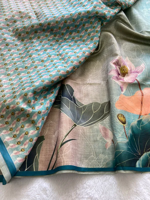 Damini_Sky_Blue_–_Dazzling_Navratri_Special_|_Soft_Tussar_Silk_Saree_with_Print,_Border_&_Contrast_Print_Blouse_with_Tassels