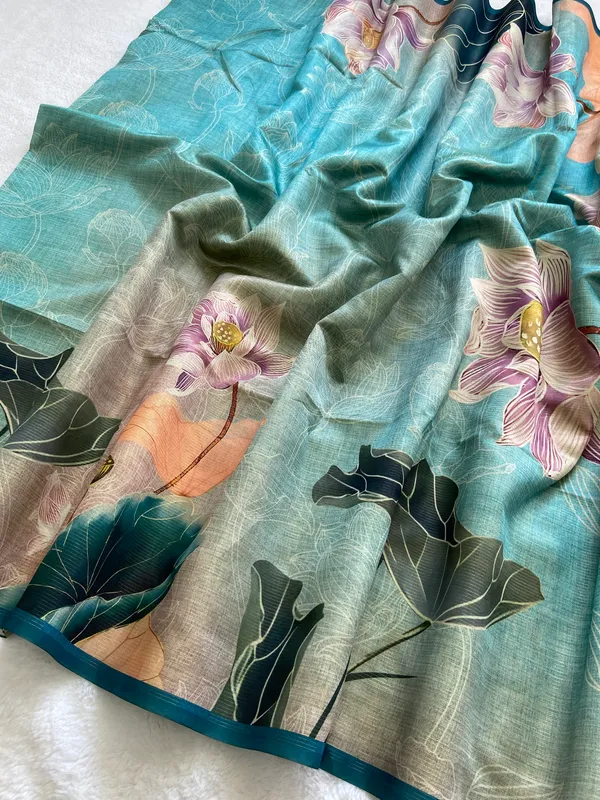 Damini_Sky_Blue_–_Dazzling_Navratri_Special_|_Soft_Tussar_Silk_Saree_with_Print,_Border_&_Contrast_Print_Blouse_with_Tassels