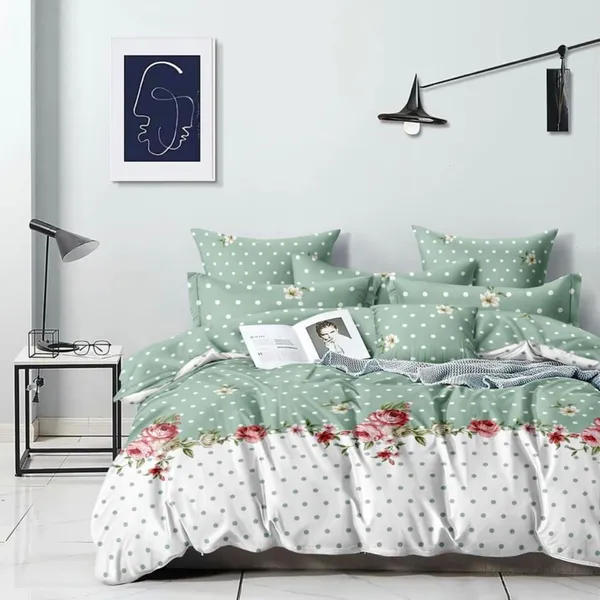 220TC_King_Size_Double_Bed_Microfiber_Supersoft_Feel_Flat_Bedsheet_with_two_Pillow_Cover,_90_x_100_Inches,_Green_Polka