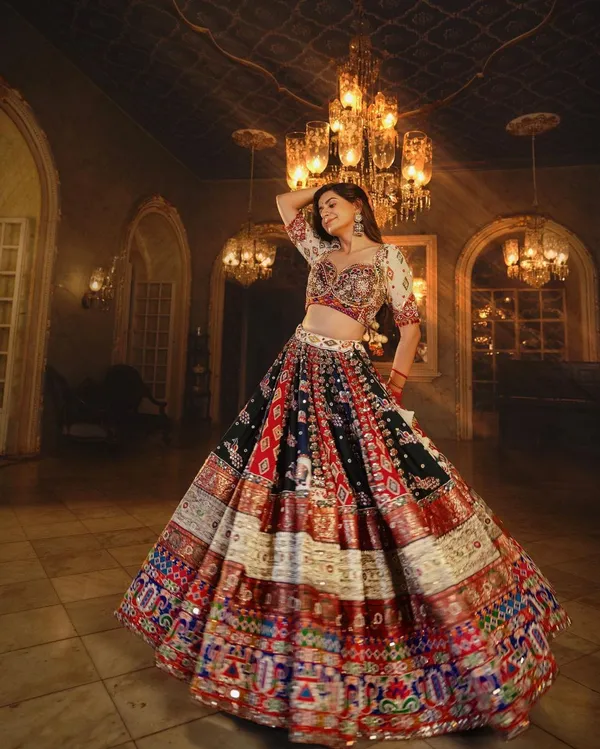 Multy_Lehenga_Choli_With_Mirror_Work_And_Attached_Pink_Dupatta
