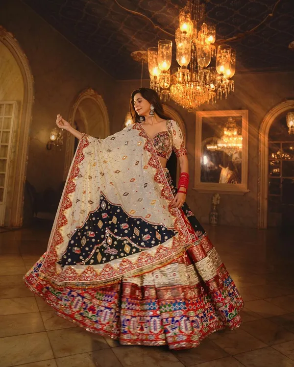 Multy_Lehenga_Choli_With_Mirror_Work_And_Attached_Pink_Dupatta
