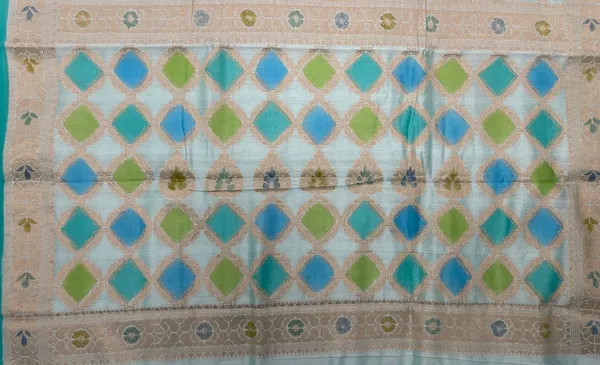 Humairah_Pure_Handloom_Light_Blue_Cotton_Silk_Zari_Booti_with_Rangkaat_Banarasi_Zari_Hand_Painted_Floral_Pallu_and_Zari_Border_with_Light_Blue_Blouse