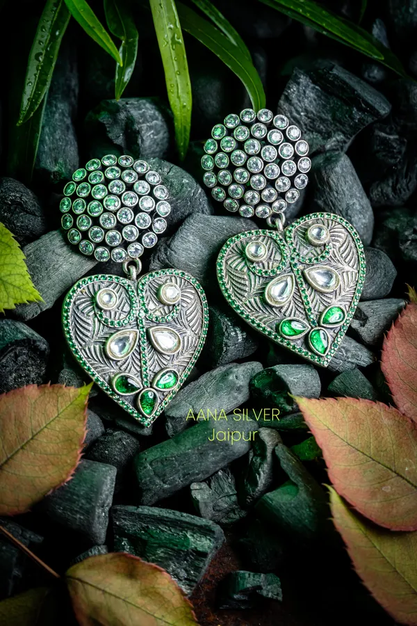 925_Pure_Sterling_Silver_|_Leaf_Kundan_Earrings_|_Well_Stamped_&_Hallmarked