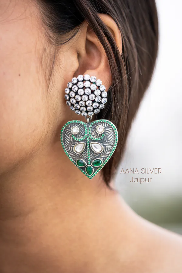 925_Pure_Sterling_Silver_|_Leaf_Kundan_Earrings_|_Well_Stamped_&_Hallmarked