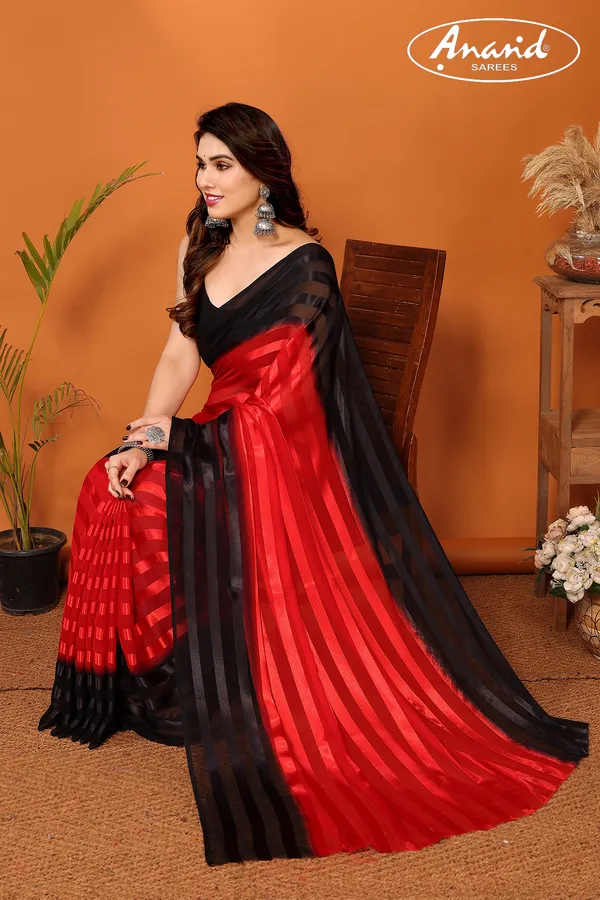 Striped_Bollywood_Satin_Saree_(Red,_Black)