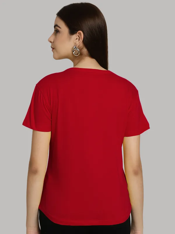 Pack_of_2_Red_&_Sea_Green_Cotton_Round_Neck_T-Shirt_For_Women