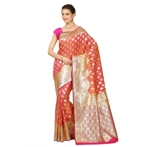Orange_Satin_Silk_Banarasi_Sarees_For_Women