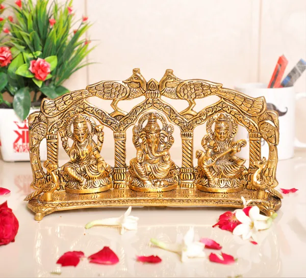 Laxmi_Ganesha_Saraswati_Metal_Statue/Murti_For_Diwali_Pooja&Home_Decor