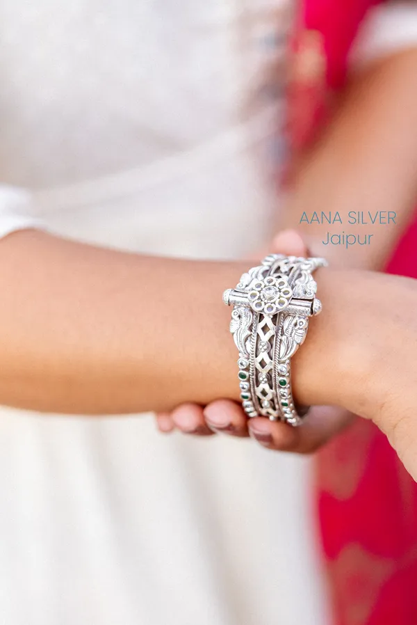 925_Pure_Sterling_Silver_|_Saundarya_Peacock_Jarkan_Kada_|_Well_Stamped_&_Hallmarked