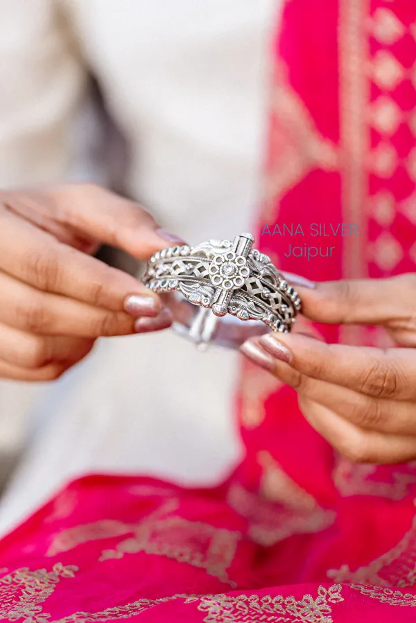 925_Pure_Sterling_Silver_|_Saundarya_Peacock_Jarkan_Kada_|_Well_Stamped_&_Hallmarked