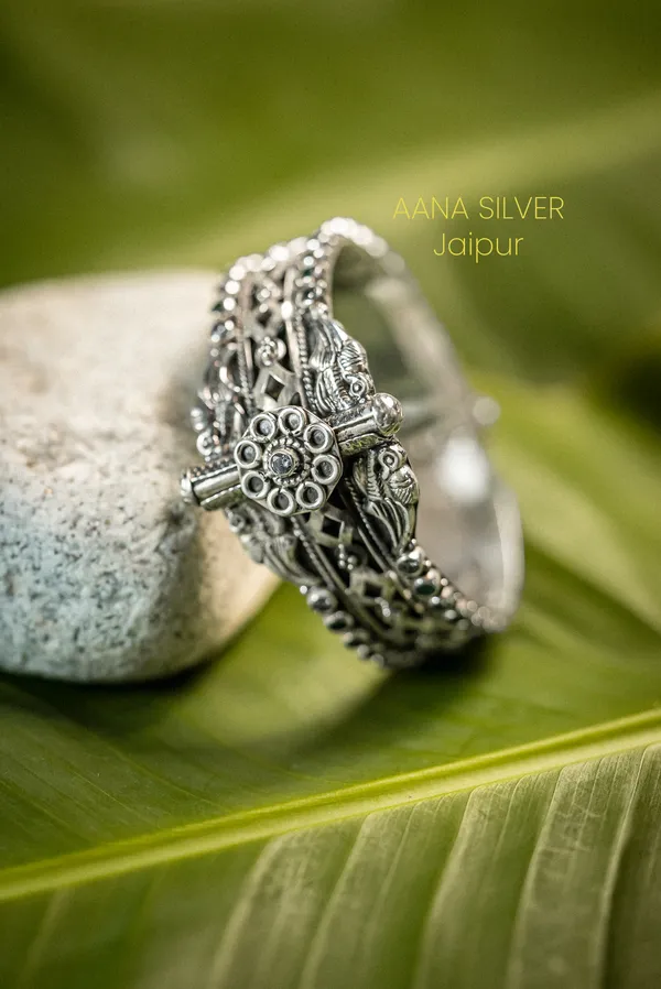 925_Pure_Sterling_Silver_|_Saundarya_Peacock_Jarkan_Kada_|_Well_Stamped_&_Hallmarked