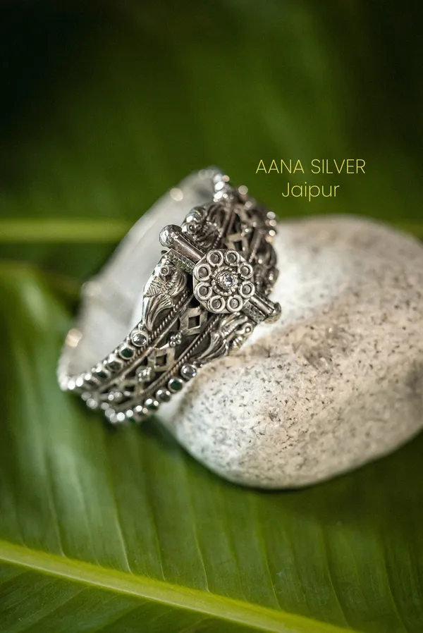 925_Pure_Sterling_Silver_|_Saundarya_Peacock_Jarkan_Kada_|_Well_Stamped_&_Hallmarked